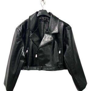 Lioness Faux Leather Jacket Staten Island Cropped Biker Jacket Size XXL Black